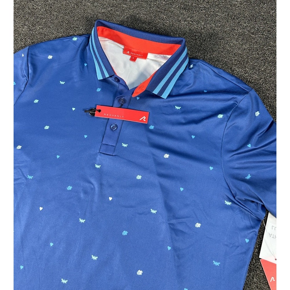 New Redvanly Golf Polo‎ Men's Large Blue Langham Stretch Performance Geometric